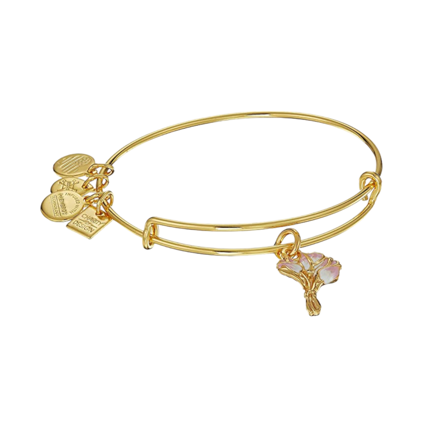 Alex and Ani Pink Tulips Charm Bangle Shiny Gold