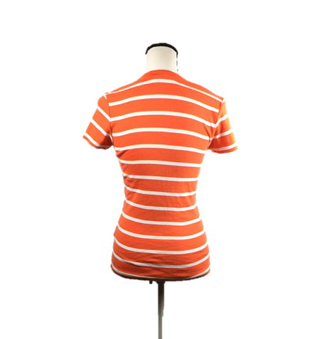 Ralph Lauren Orange & White Striped V-Neck Tee shirt - Size Medium