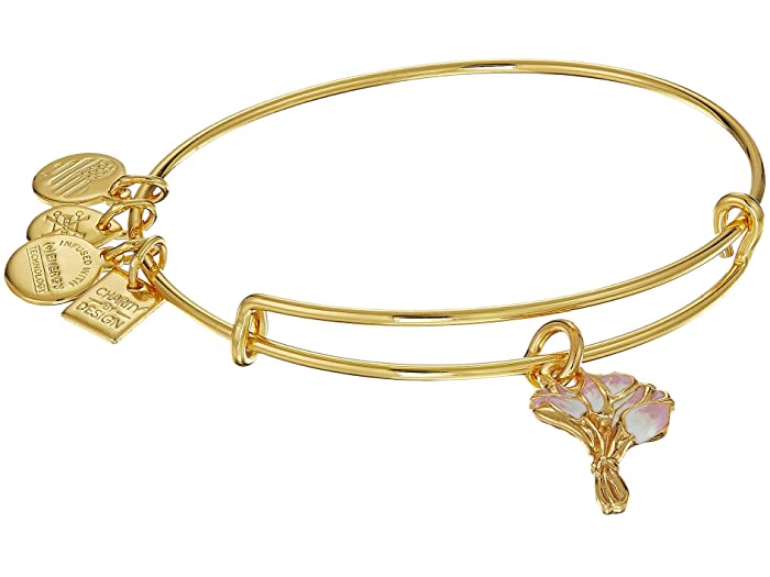 Alex and Ani Pink Tulips Charm Bangle Shiny Gold