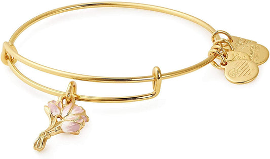 Alex and Ani Pink Tulips Charm Bangle Shiny Gold