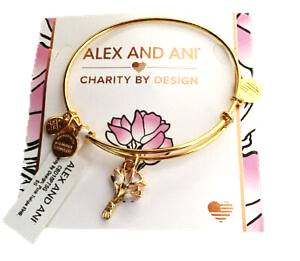 Alex and Ani Pink Tulips Charm Bangle Shiny Gold