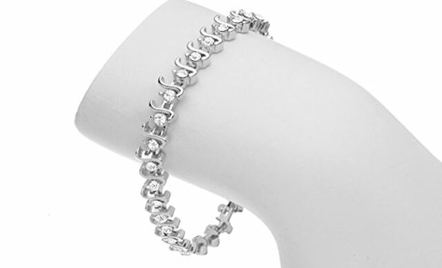 Tennis Bracelet With Swarovski Crystals - Sterling Silver Overlay