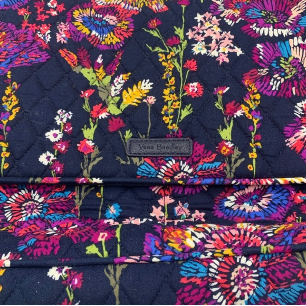 Large Vera Bradley Lighten Up Essential Messenger Bag Midnight Wildflowers Print