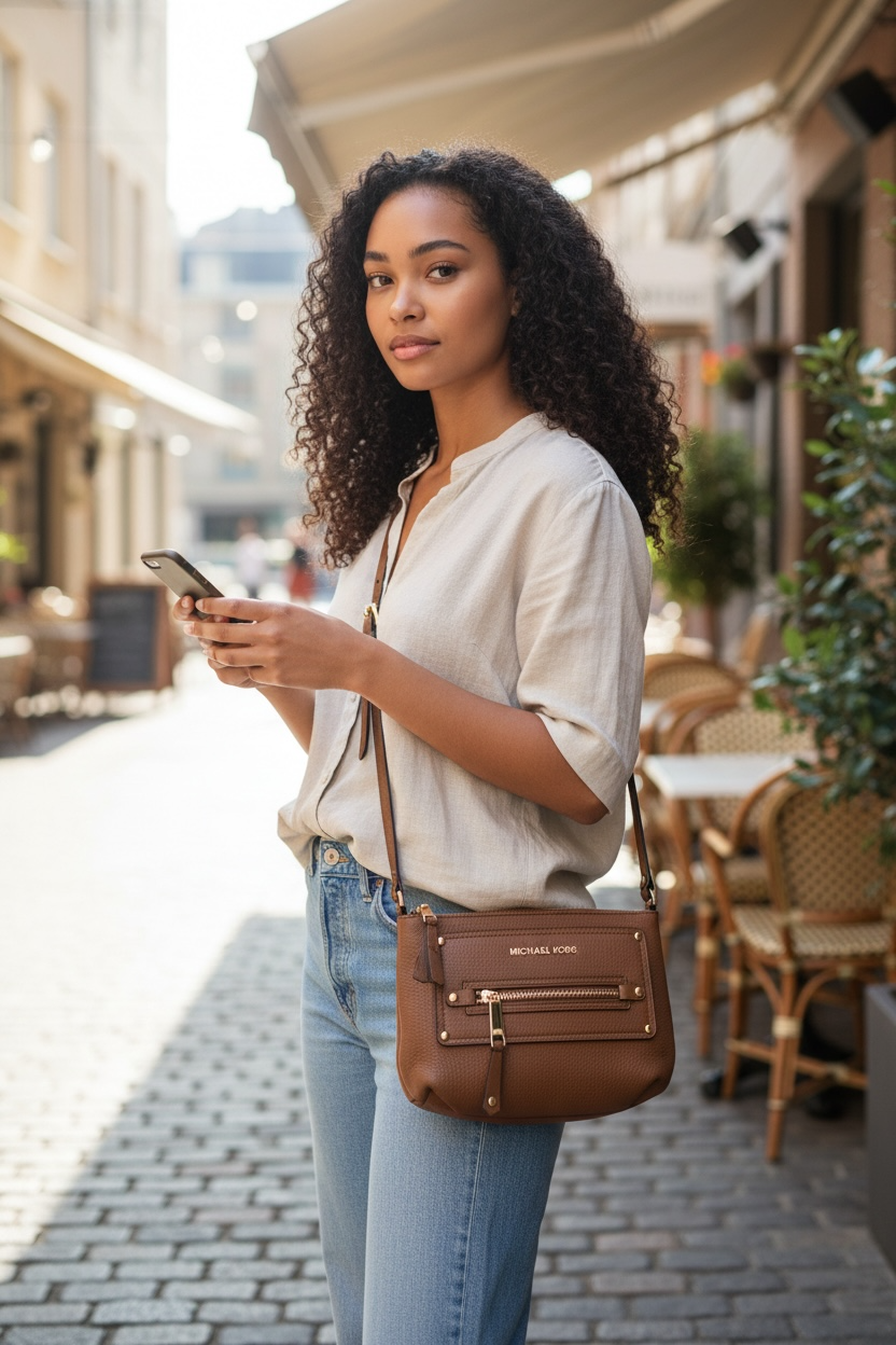 Michael Kors Gilmore Crossbody Bag in Chestnut Brown Pebble Leather