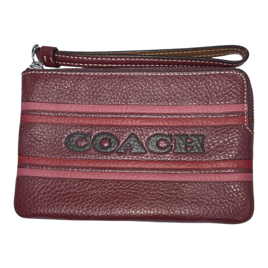 Coach Women's Small Pebbled Leather Corner Zip Wristlet with Coach Stripe (Wine Multi)