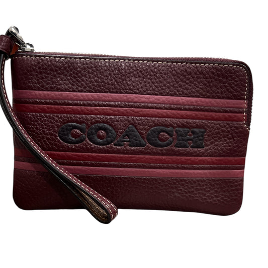 Coach Women's Small Pebbled Leather Corner Zip Wristlet with Coach Stripe (Wine Multi)