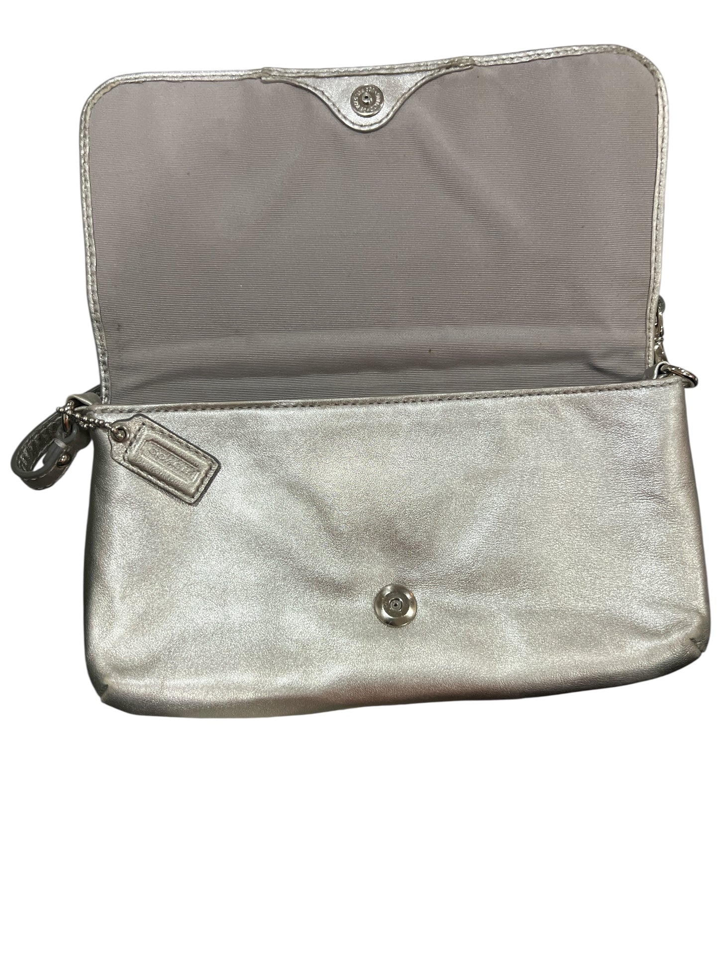 Coach Silver Metallic Pleated Leather Large Clutch Wallet/Wristlet