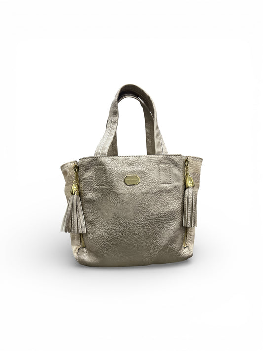 Kate Landry Gold Metallic Leather Cream Canvas Tote Bag Tassel Snap in Pouch