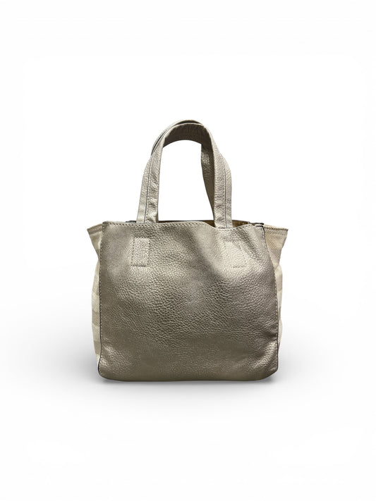 Kate Landry Gold Metallic Leather Cream Canvas Tote Bag Tassel Snap in Pouch