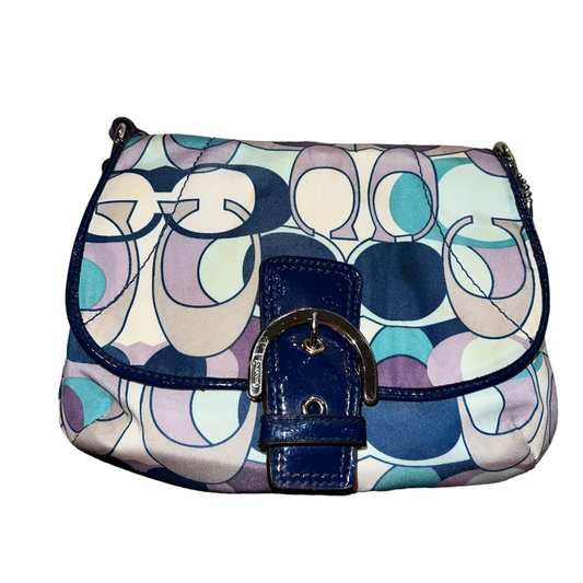 COACH "Kyra" Scarf Print Blue Multicolor Flap Crossbody Handbag