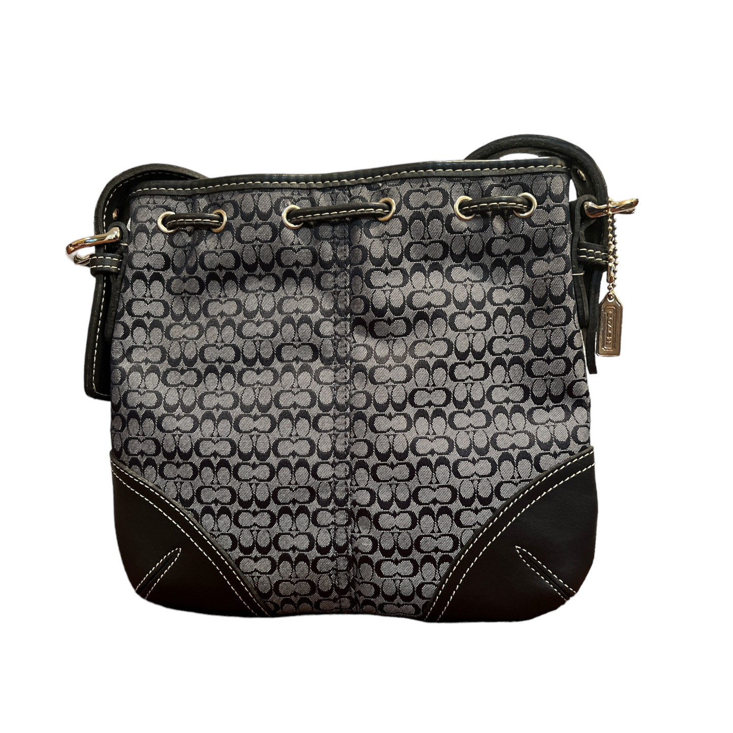 Coach Small Crossbody Black Grey Signature Jacquard Leather Trim Mini Zip Bag