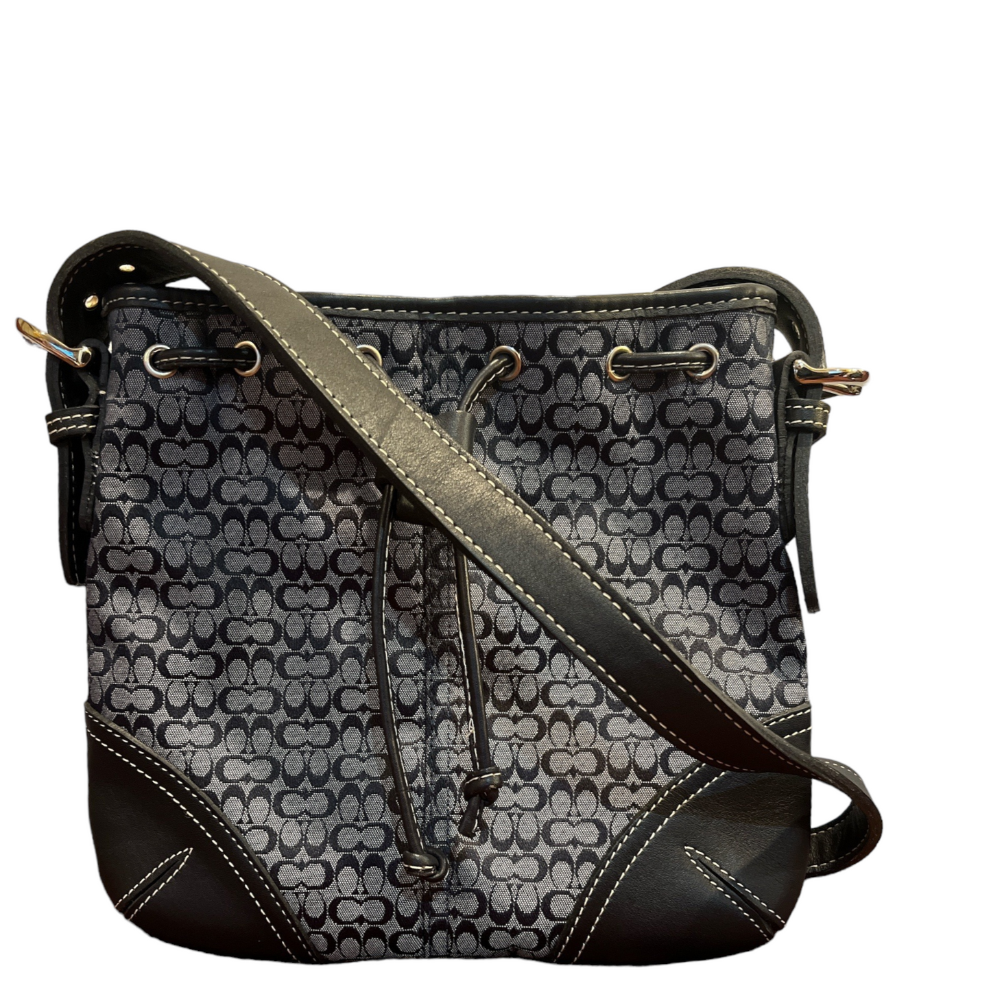 Coach Small Crossbody Black Grey Signature Jacquard Leather Trim Mini Zip Bag