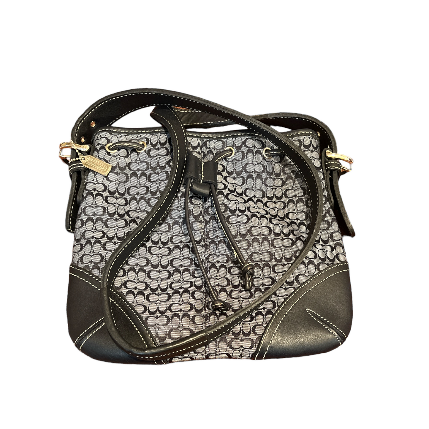 Coach Small Crossbody Black Grey Signature Jacquard Leather Trim Mini Zip Bag