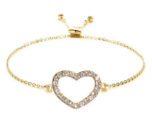 Heart Slider Bracelet Made With Swarovski Crystals - Gold overlay