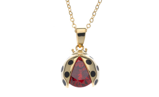 Ladybug Necklace With Ruby Red Swarovski Elements Crystal - Gold