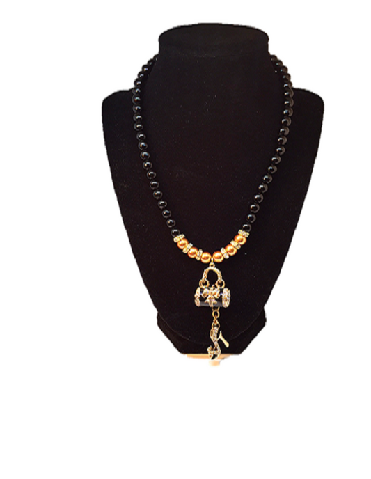 Black/Gold Purse & Shoe Necklace
